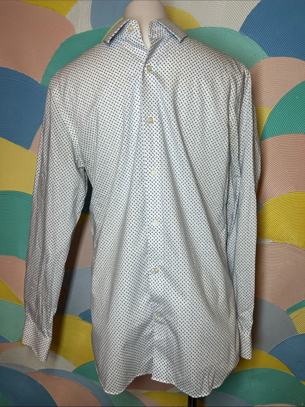 Banana Republic Men's White Micro-Print Button-Down Shirt sz M 100%